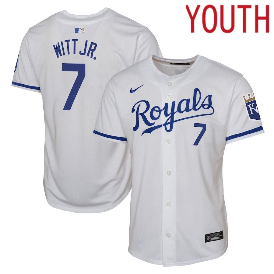 Youth Kansas City Royals #7 Bobby Witt Jr. Nike White Home Limited Player MLB Jersey->youth mlb jersey->Youth Jersey